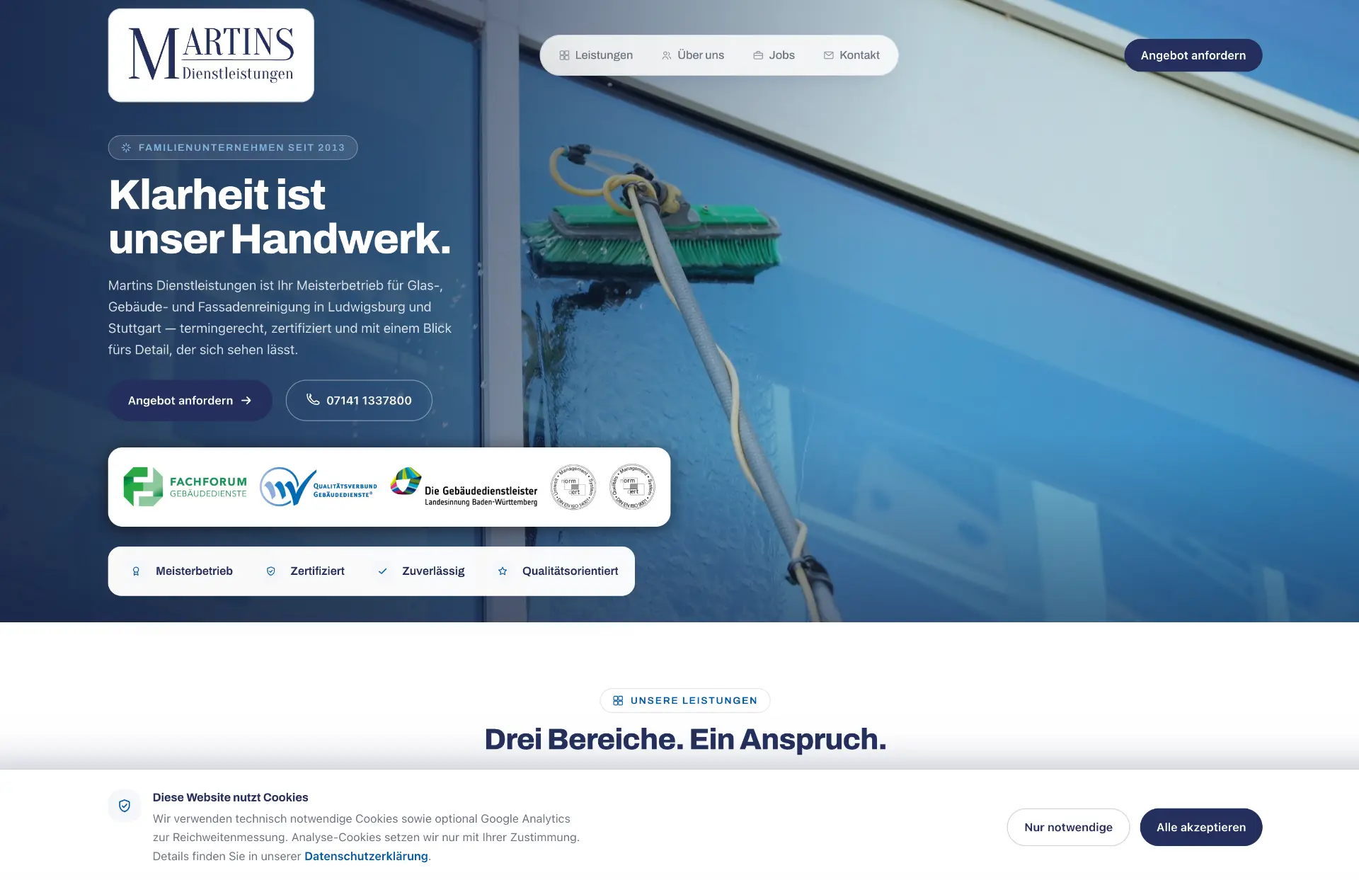 Website-Referenz Martins Dienstleistungen – Gebäudereinigung · Ludwigsburg