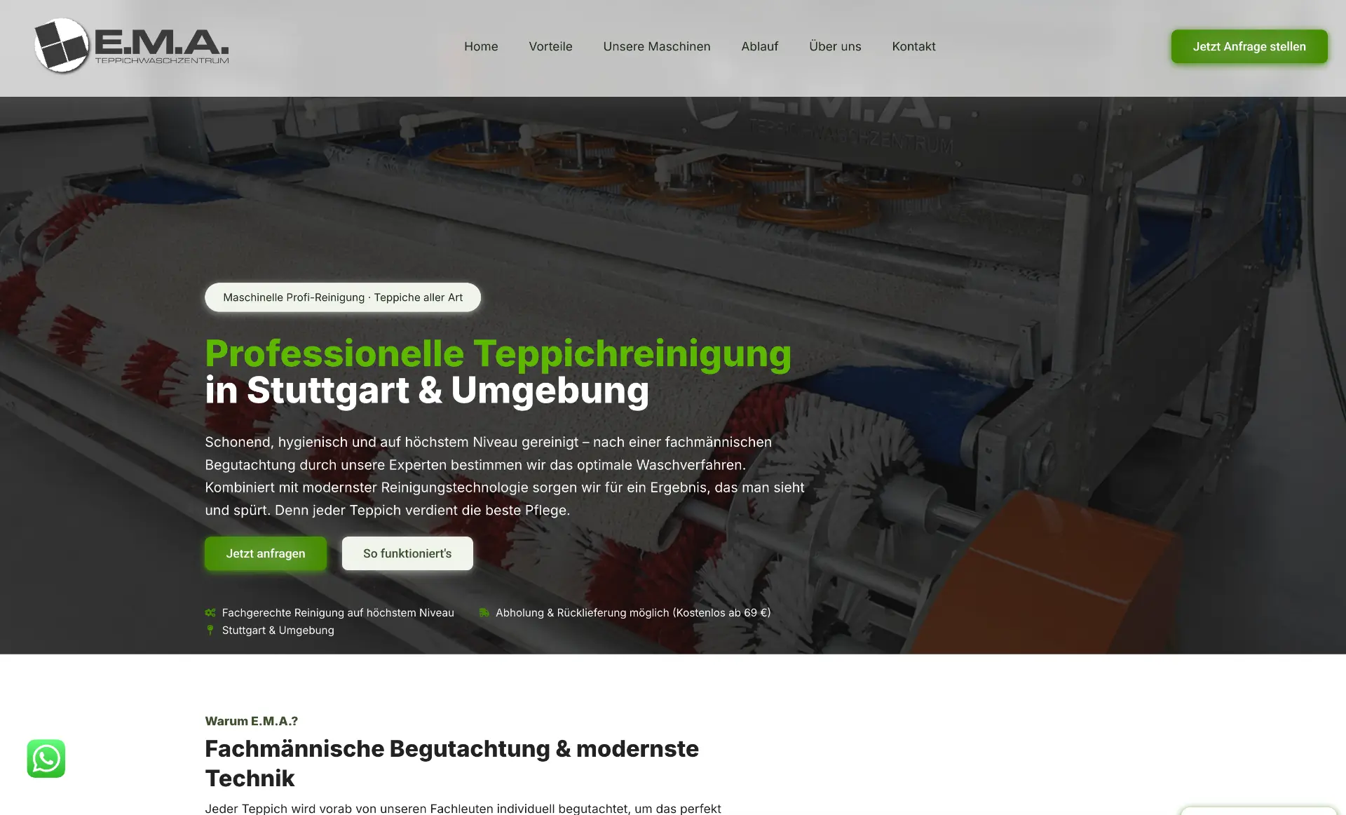 Website-Referenz E.M.A. Teppichwaschzentrum – Teppichreinigung · Stuttgart & Umgebung